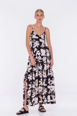 Dallas Black Natural Flower Maxi Dress