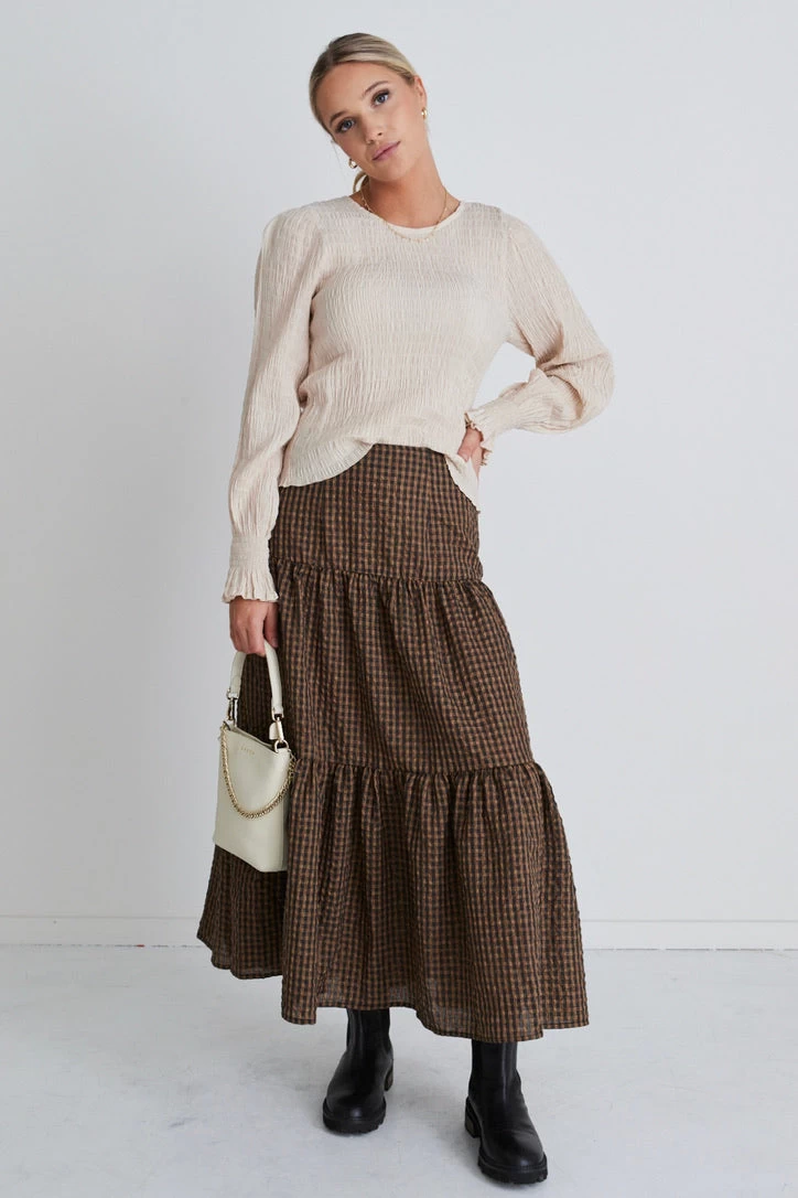 Stella Toffee Gingham Tiered Midi Skirt 4 Stella Toffee Gingham Tiered Midi Skirt - Image 2