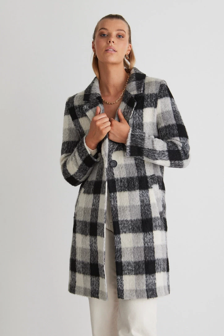 Luna Black Check Single Breasted Long Coat 3 Luna Black Check Single Breasted Long Coat