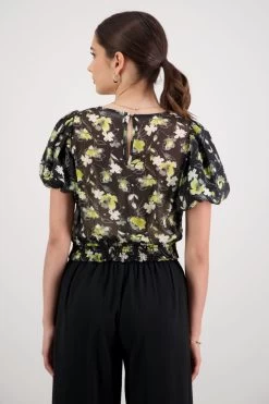 Sofia Black Floral Bubble SS Shirred Hem Top -Fashion Clothing Store 520F3D3E 6035 4576 8114 C242283ADD8E 1 201 a