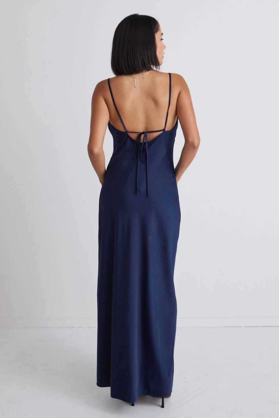 Show Stopper Navy Satin Strappy Midi Dress 9 Show Stopper Navy Satin Strappy Midi Dress - Image 7