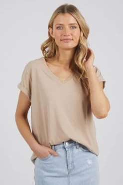 Manly Oatmeal V Neck Tee