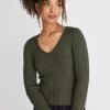 Desire Forest Ls V Neck Rib Knit Top