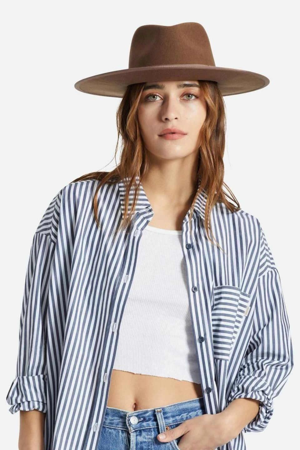 Brixton Jo Rancher Dark Tan Wide Brim Chocolate Band Wool Felt Fedora Hat 5 Brixton Jo Rancher Dark Tan Wide Brim Chocolate Band Wool Felt Fedora Hat - Image 3