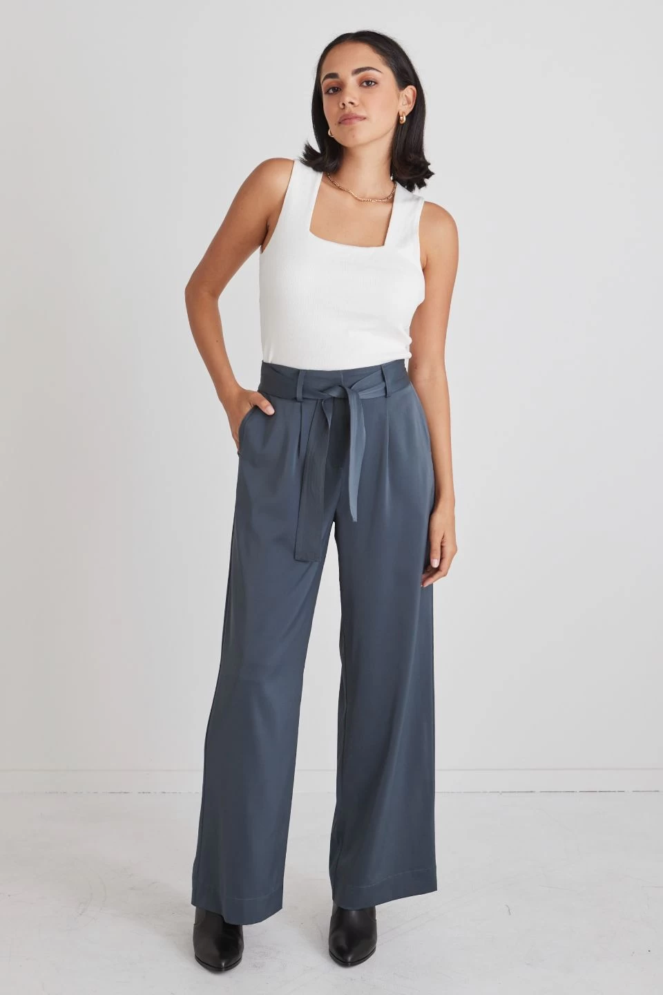 Seductive Petrol Satin Wide Leg Pant 5 Seductive Petrol Satin Wide Leg Pant - Image 3