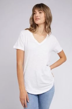 Marvellous White V Neck SS Tee