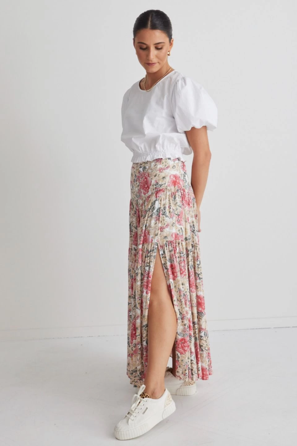 Playful Vintage Natural Floral Tiered Maxi Skirt 5 Playful Vintage Natural Floral Tiered Maxi Skirt - Image 3