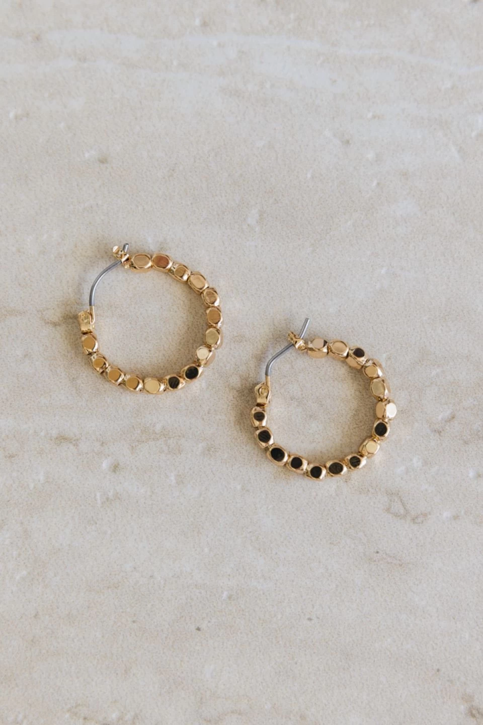 Mini Cube Beaded Hoop Gold Earrings 5 Mini Cube Beaded Hoop Gold Earrings - Image 3