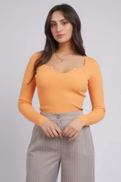 Mae Orange Knit LS Top -Fashion Clothing Store 6494070.ORNG 4 1800x1800 1
