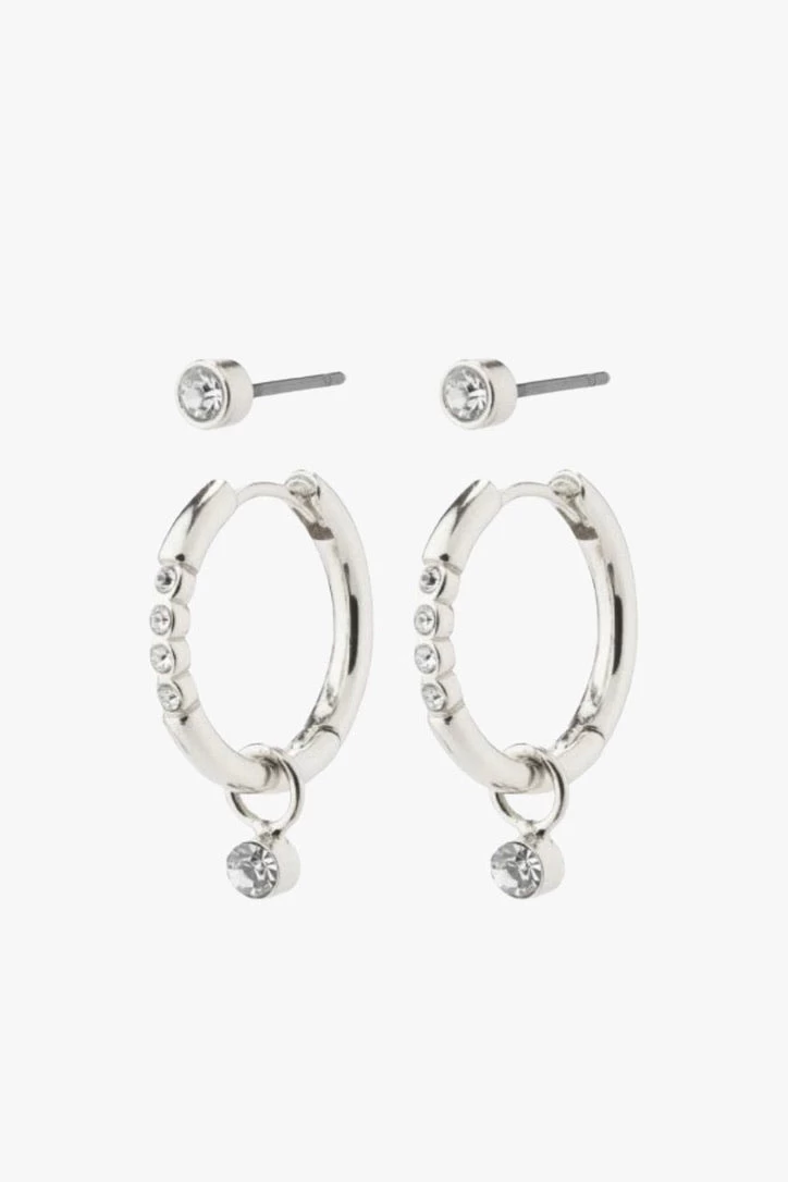 Pilgrim Elna Crystal Hoop Silver Set 2 Recycled Earrings 4 Pilgrim Elna Crystal Hoop Silver Set 2 Recycled Earrings - Image 2