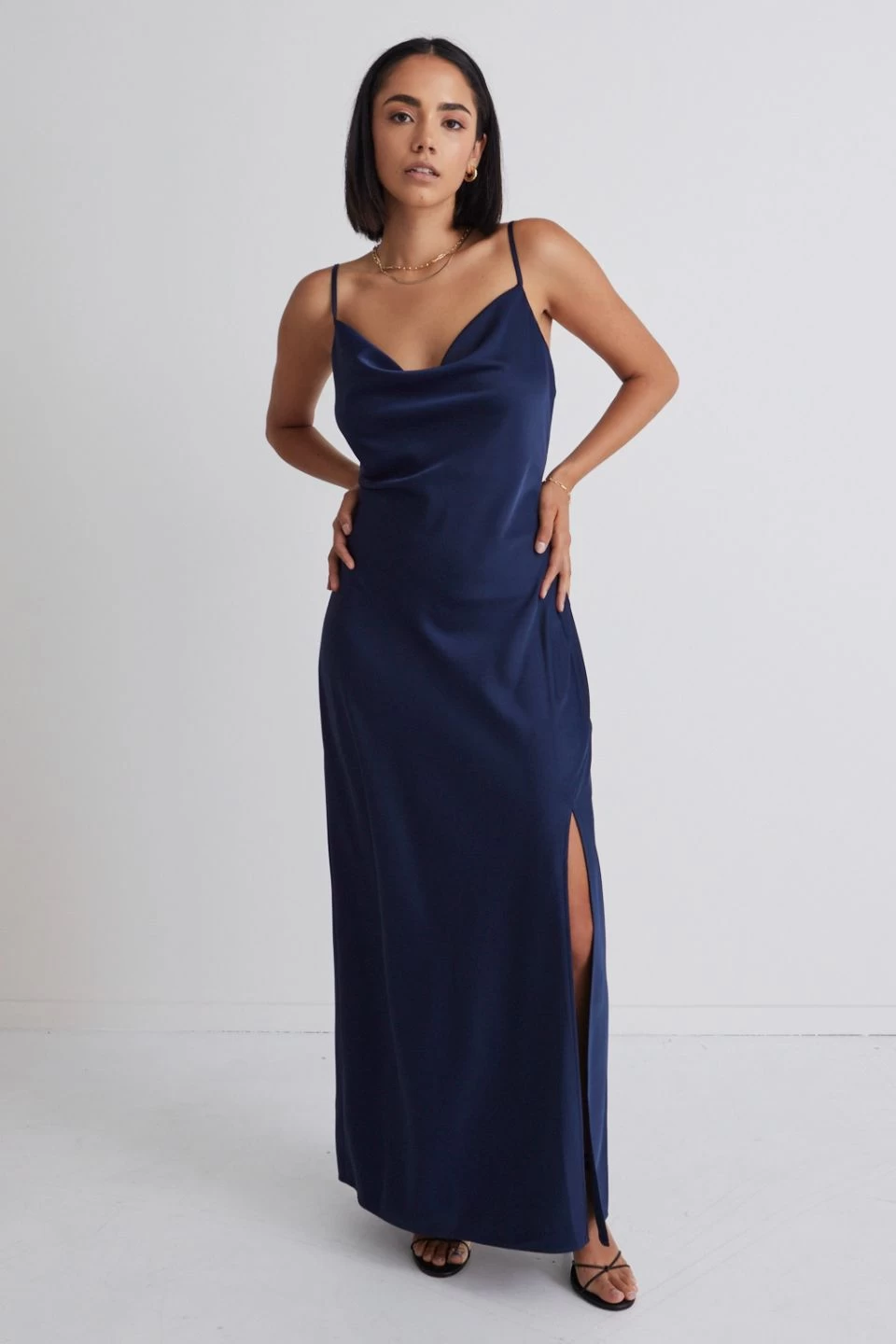 Show Stopper Navy Satin Strappy Midi Dress 3 Show Stopper Navy Satin Strappy Midi Dress