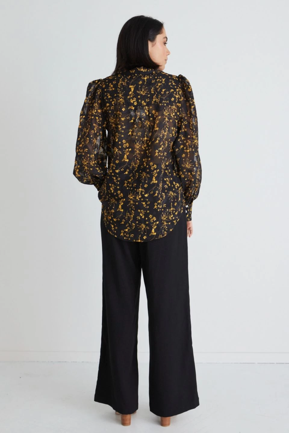 Champion Orange Floral Sheer Puff Sleeve Shirt 6 Champion Orange Floral Sheer Puff Sleeve Shirt - Image 4