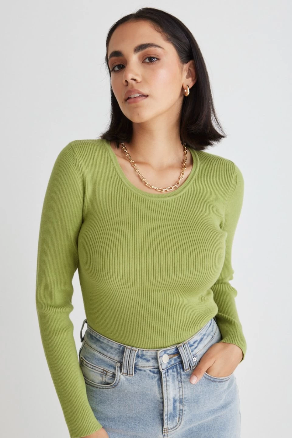 Radiant Laurel Green LS Rib Knit Top 3 Radiant Laurel Green LS Rib Knit Top