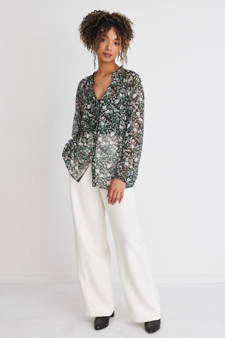 Deft Black Garden Shirred LS Button Blouse 5 Deft Black Garden Shirred LS Button Blouse - Image 3