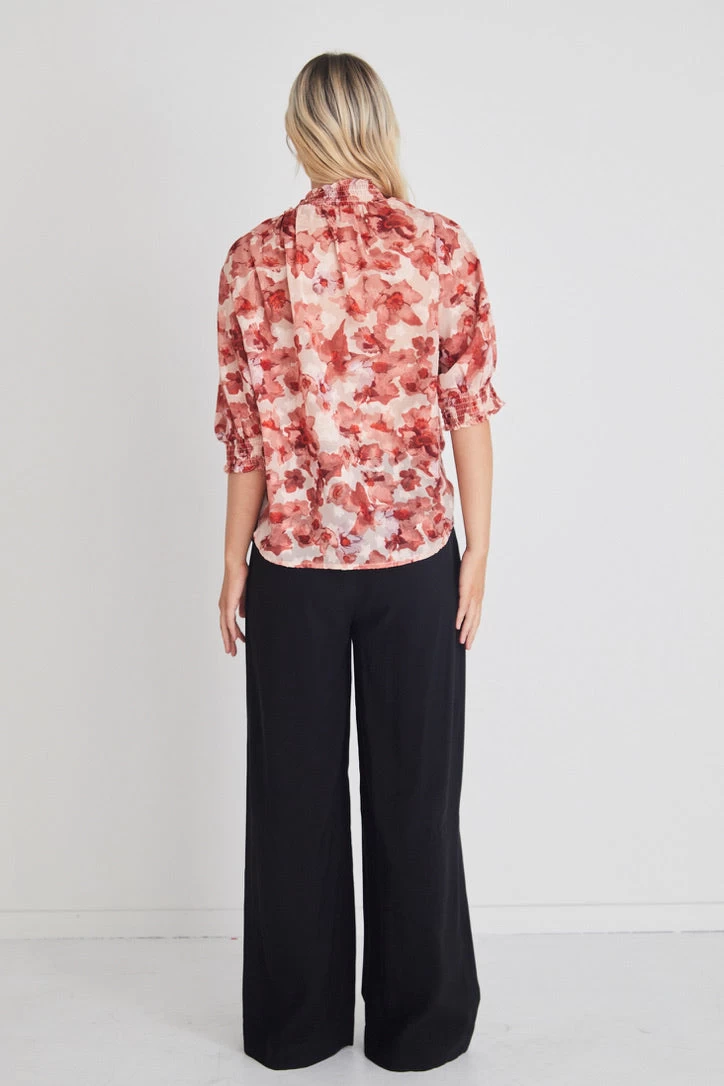 Influential Red Ink Blot Shirred Neck Ss Top 8 Influential Red Ink Blot Shirred Neck Ss Top - Image 6