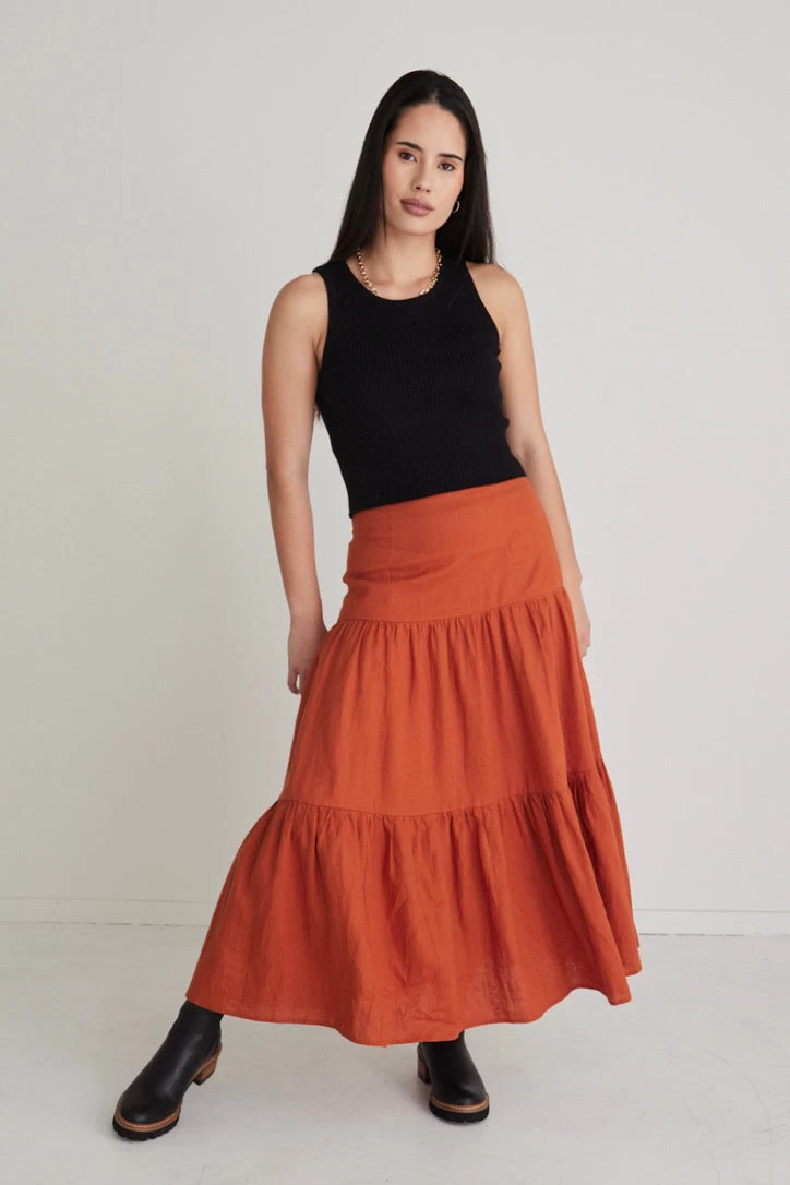 Blazing Spice Linen Tiered Midi Skirt 4 Blazing Spice Linen Tiered Midi Skirt - Image 2