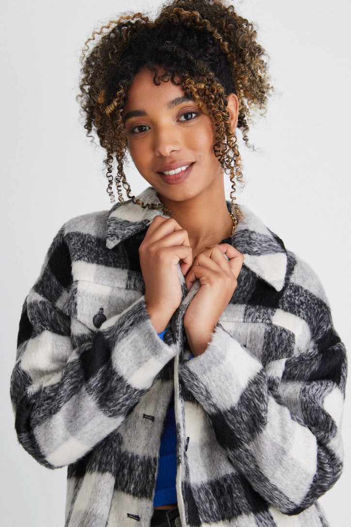 Seattle Black Check Textured Teddy Jacket 4 Seattle Black Check Textured Teddy Jacket - Image 2