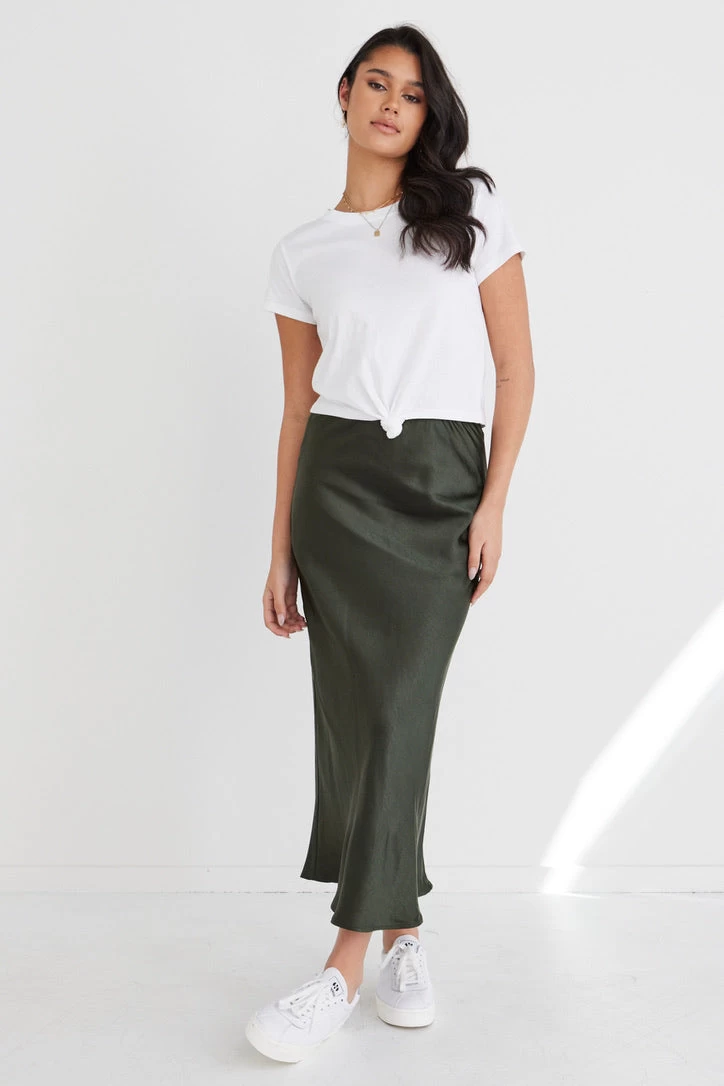 Ivy Forest Satin Bias Midi Skirt 6 Ivy Forest Satin Bias Midi Skirt - Image 4