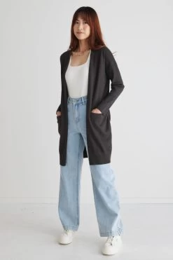 Sonny Charcoal Marle Longline Rib Sleeve Cardigan