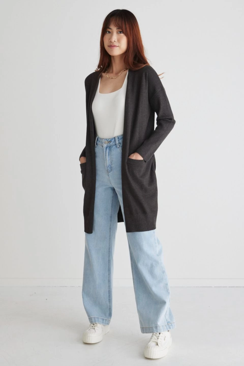 Sonny Charcoal Marle Longline Rib Sleeve Cardigan 3 Sonny Charcoal Marle Longline Rib Sleeve Cardigan