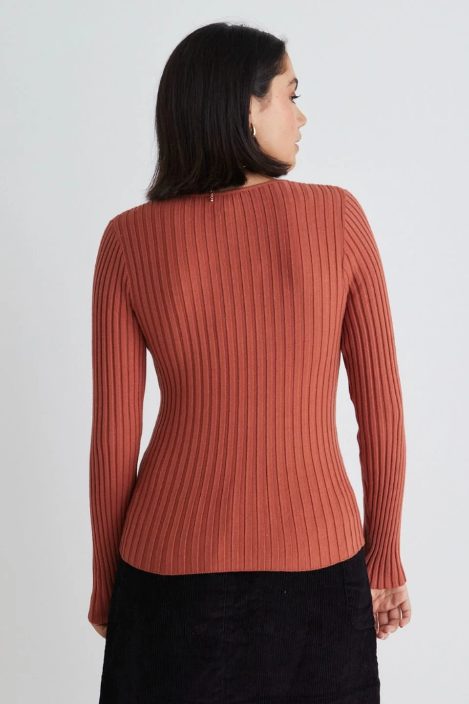 Desire Terracotta LS V Wide Rib Knit Top 6 Desire Terracotta LS V Wide Rib Knit Top - Image 4
