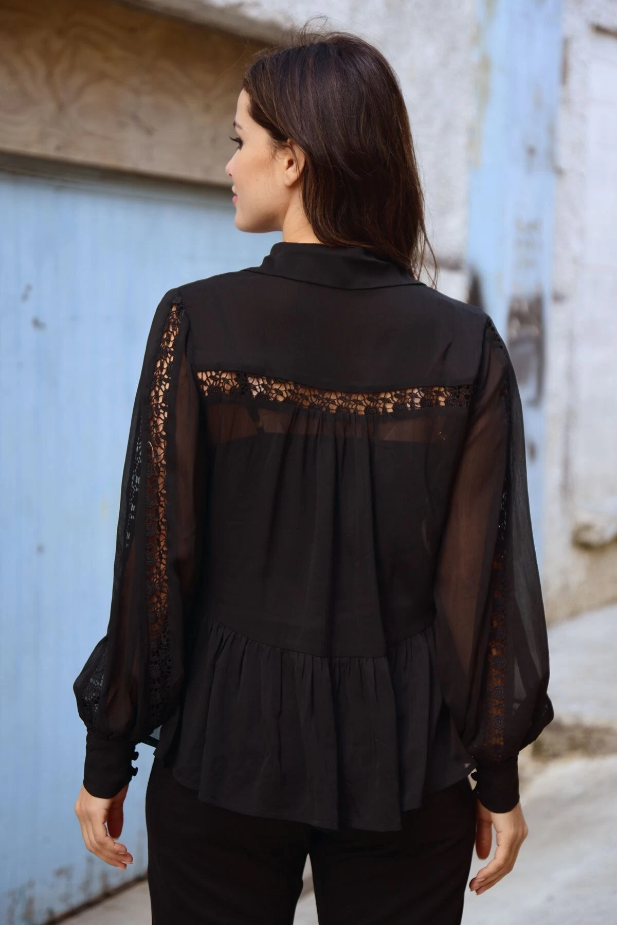 Lace To The Top Black Collared LS Blouse 5 Lace To The Top Black Collared LS Blouse - Image 3