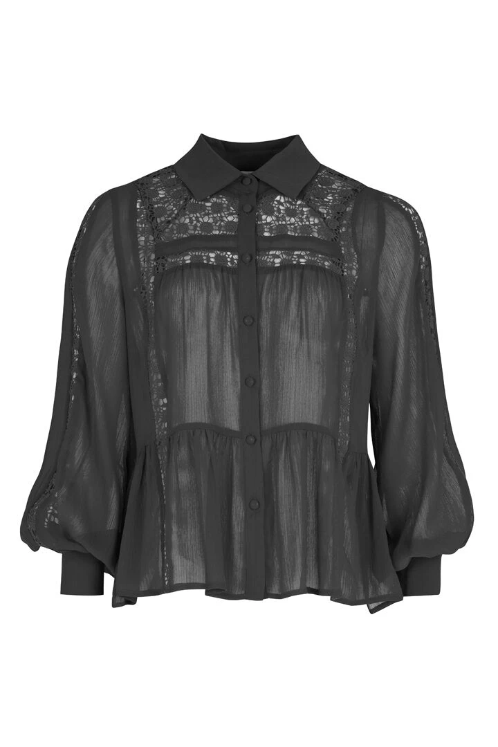 Lace To The Top Black Collared LS Blouse 6 Lace To The Top Black Collared LS Blouse - Image 4