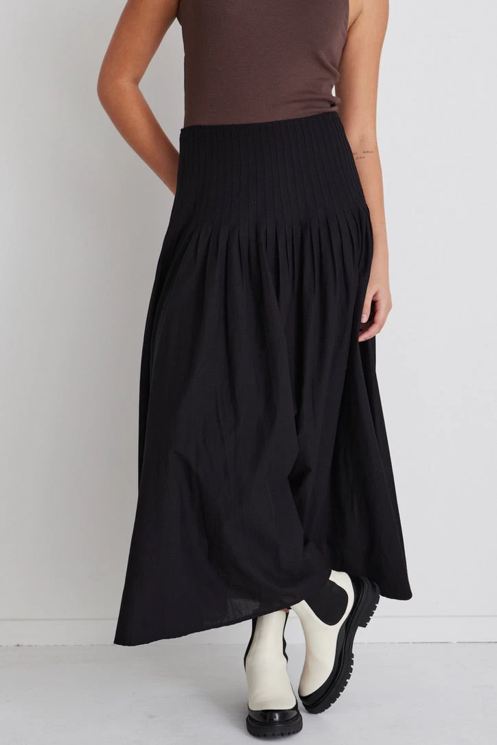 Pepe Black Cotton Pintuck Waist Midi Skirt 6 Pepe Black Cotton Pintuck Waist Midi Skirt - Image 4