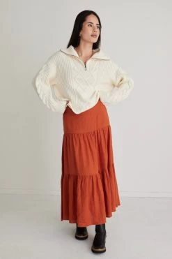 Blazing Spice Linen Tiered Midi Skirt