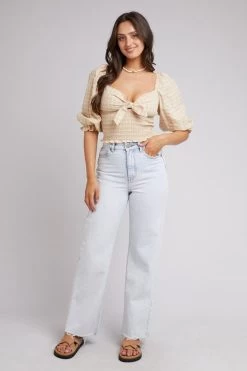 Georgette Oat Checkered Front Tie Top -Fashion Clothing Store 801975 800x 1