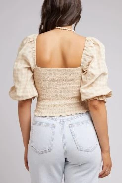 Georgette Oat Checkered Front Tie Top -Fashion Clothing Store 801977 800x 1