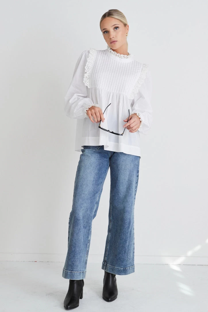 Opal White Voile Pleat Bodice High Neck Ls Top 5 Opal White Voile Pleat Bodice High Neck Ls Top - Image 3