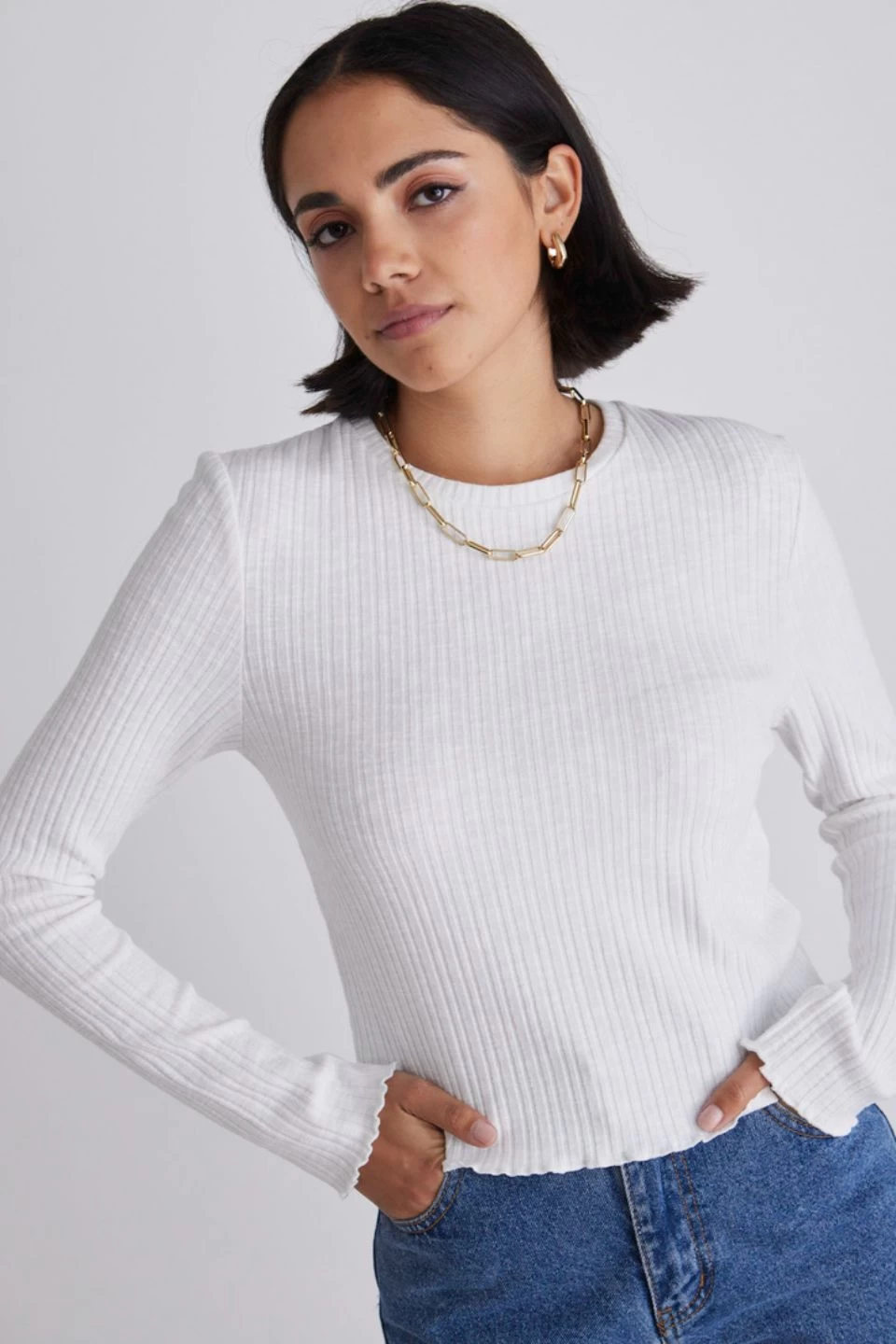 Shout Ivory Rib Cropped Crew LS Tee 3 Shout Ivory Rib Cropped Crew LS Tee