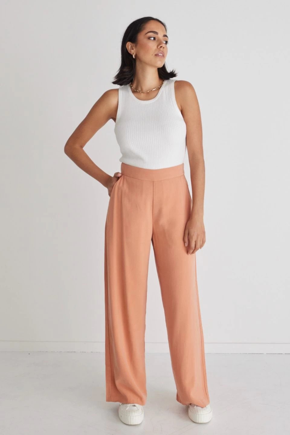 Effortless Peach Viscose Deep Band Wide Leg Pant 4 Effortless Peach Viscose Deep Band Wide Leg Pant - Image 2