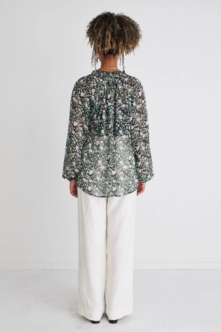 Deft Black Garden Shirred LS Button Blouse 7 Deft Black Garden Shirred LS Button Blouse - Image 5