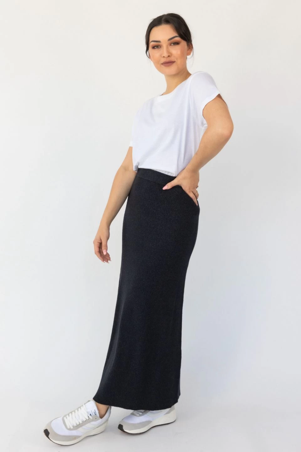 Tabitha Charcoal Marle A Line Rib Knit Midi Skirt 4 Tabitha Charcoal Marle A Line Rib Knit Midi Skirt - Image 2