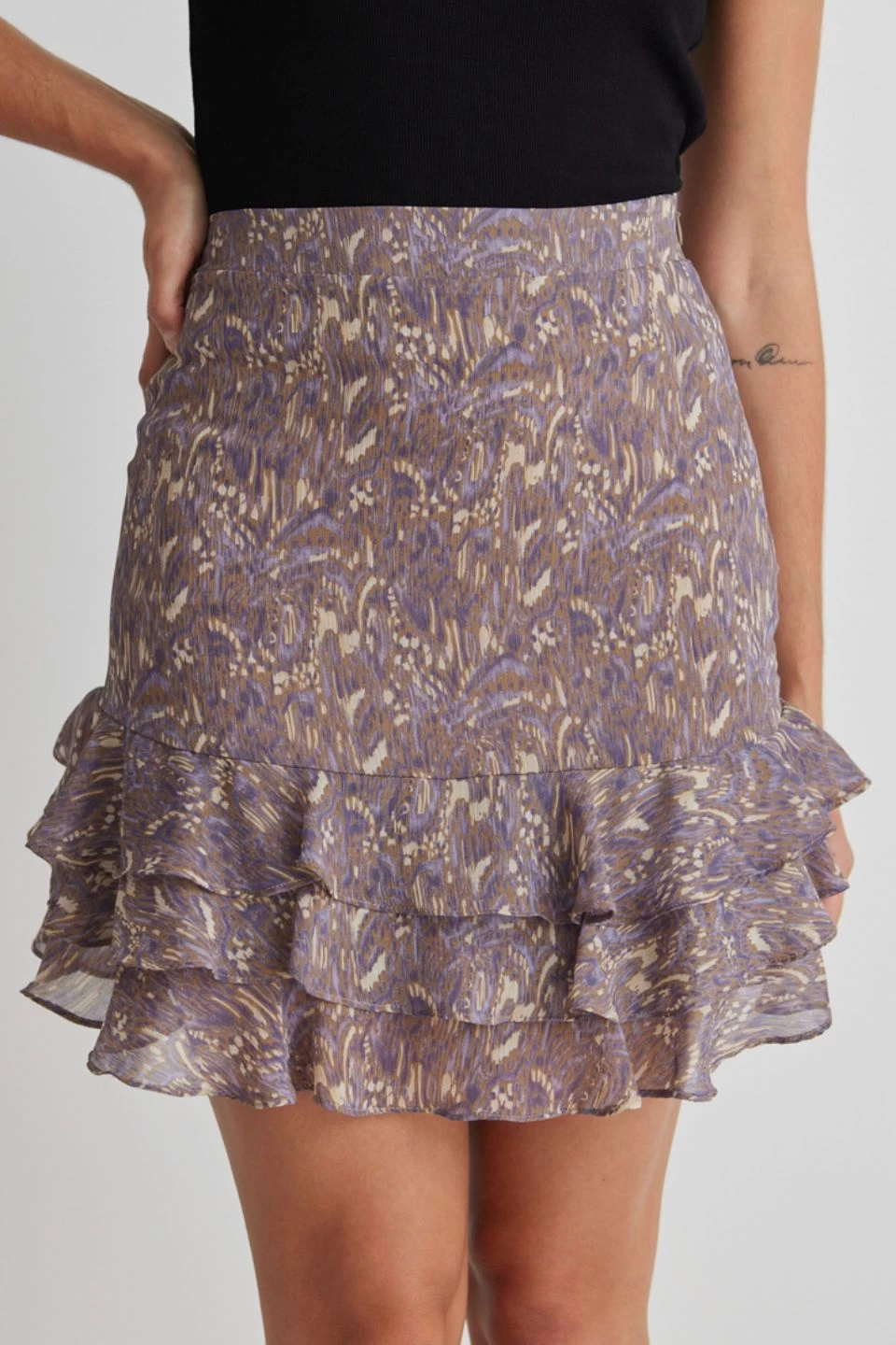 Darling Violet Smudge Triple Frill Mini Skirt 5 Darling Violet Smudge Triple Frill Mini Skirt - Image 3