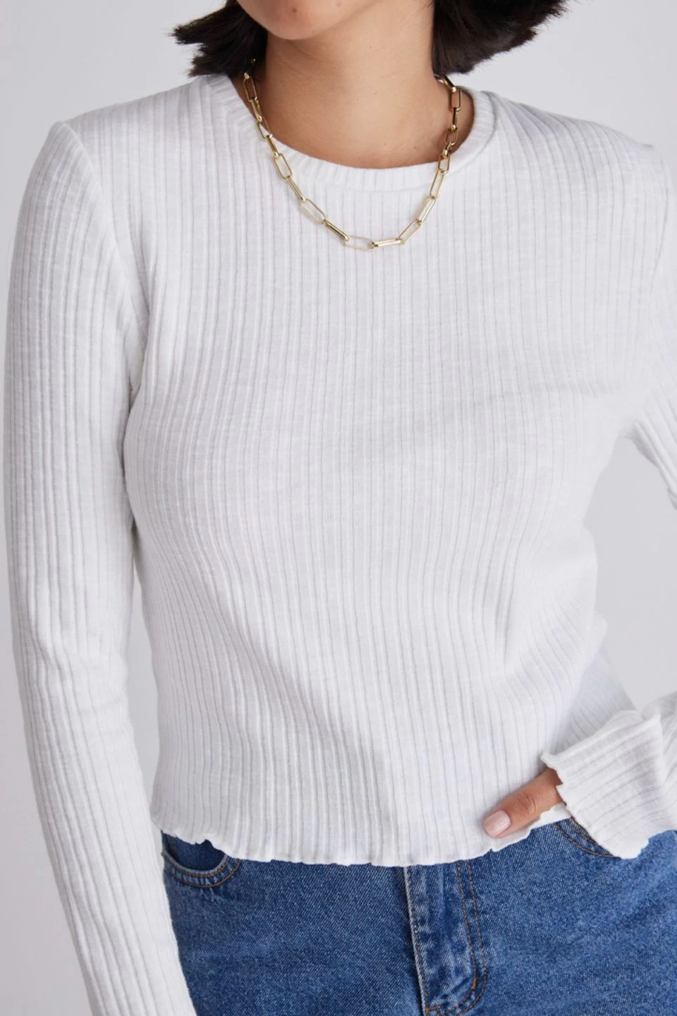 Shout Ivory Rib Cropped Crew LS Tee 4 Shout Ivory Rib Cropped Crew LS Tee - Image 2