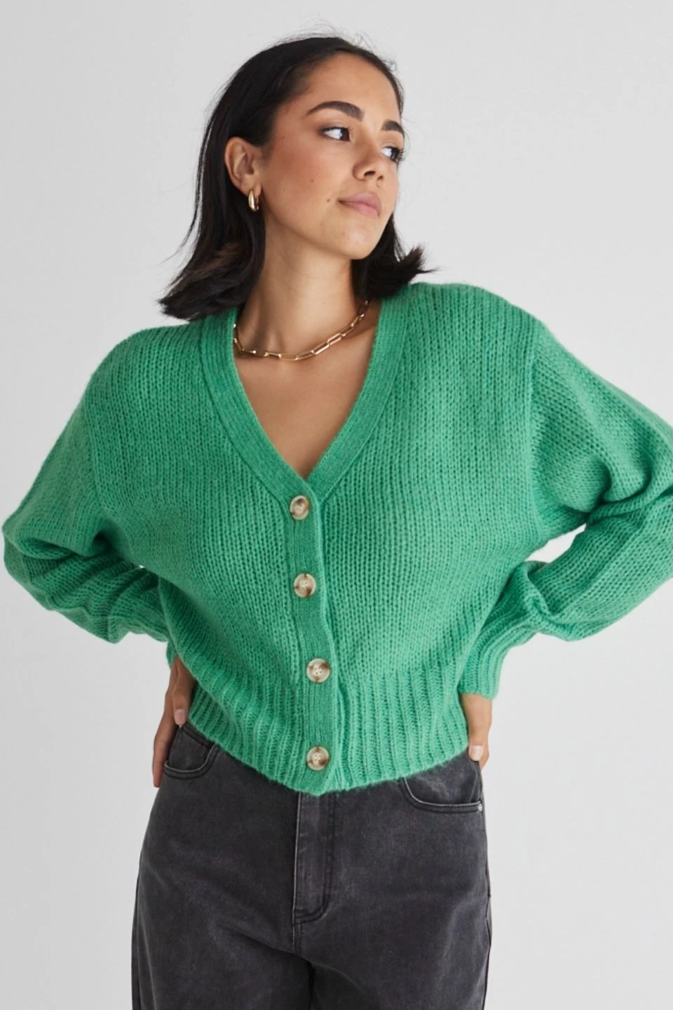 Mimi Bright Green Slouchy Knit Cardigan 4 Mimi Bright Green Slouchy Knit Cardigan - Image 2