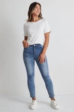 Harper Mid Blue Knee Dart Denim Jean