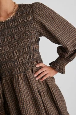 Piper Toffee Gingham Shirred Bodice Tiered Maxi Dress -Fashion Clothing Store 9E8E6F15 F28F 43E6 B375 D8B02ABF125B 1 105 c