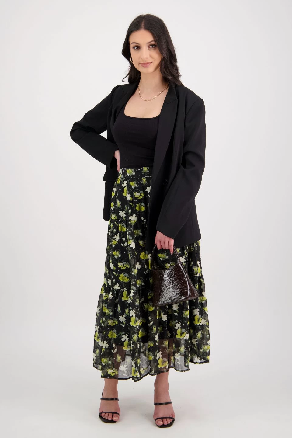 Willow Black Floral Tiered Midi Skirt 5 Willow Black Floral Tiered Midi Skirt - Image 3
