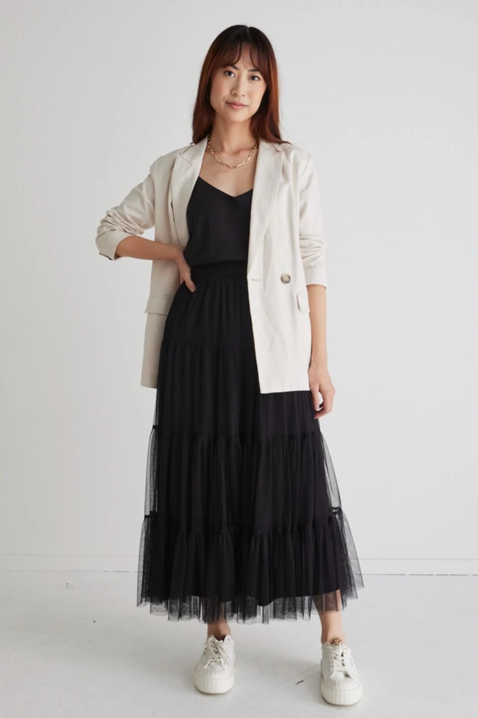 Neve Black Tiered Tulle Midi Skirt 3 Neve Black Tiered Tulle Midi Skirt