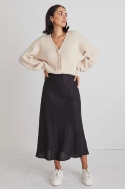 Utopia Black Linen Bias Cut Midi Skirt