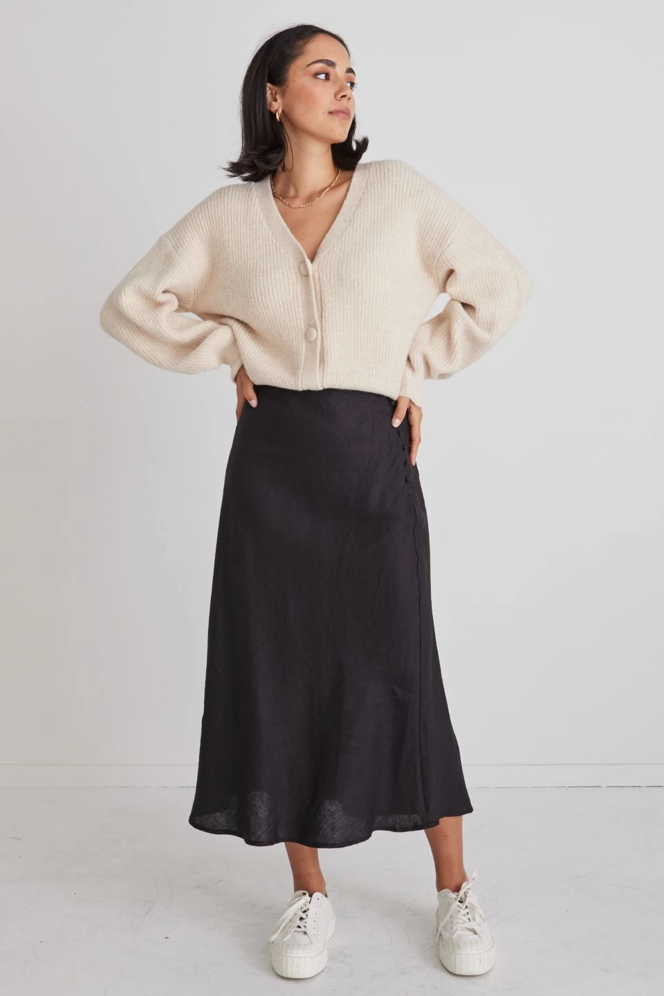 Utopia Black Linen Bias Cut Midi Skirt 3 Utopia Black Linen Bias Cut Midi Skirt