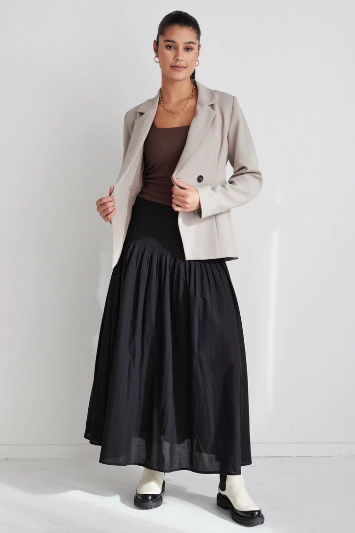 Pepe Black Cotton Pintuck Waist Midi Skirt 5 Pepe Black Cotton Pintuck Waist Midi Skirt - Image 3
