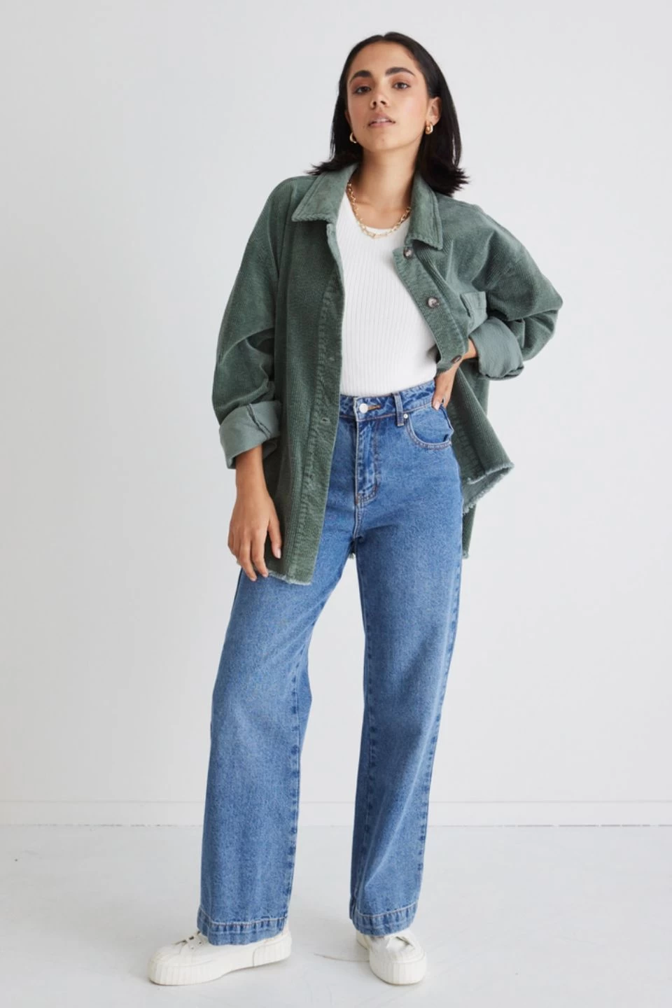 Friday Soft Khaki Cord Oversized Shacket 4 Friday Soft Khaki Cord Oversized Shacket - Image 2