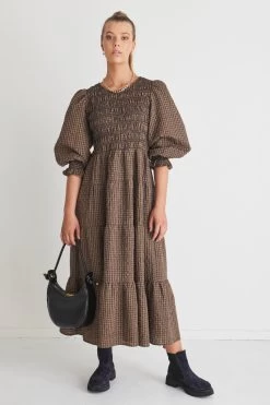 Piper Toffee Gingham Shirred Bodice Tiered Maxi Dress -Fashion Clothing Store AAB70128 0A59 4E33 BD07 72B9B54C65F9 1 105 c