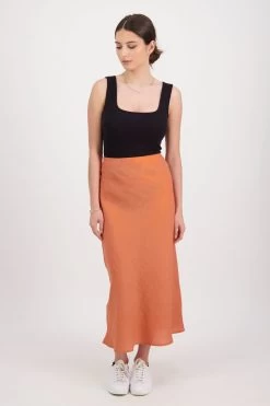 Utopia Rust Linen Bias Cut Midi Skirt