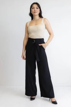 New City Black Belted Wide Leg Pant